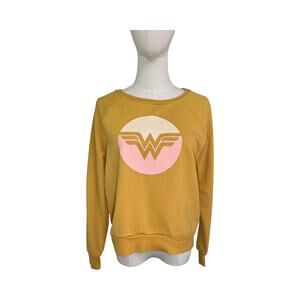 Junk Food Wonder Woman Graphic Sweatshirt M Mustard Yellow Pullover